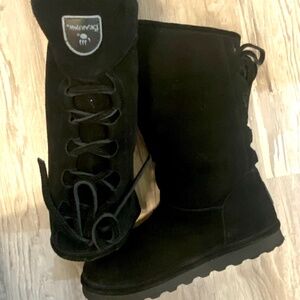 Bearpaw Phylly Women's Boots  Suede Ghillie Lace-up Back Detail Black Size 9